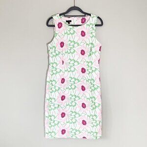 Talbots spring florals sleeveless lined knee length fitted‎ linen blend dress